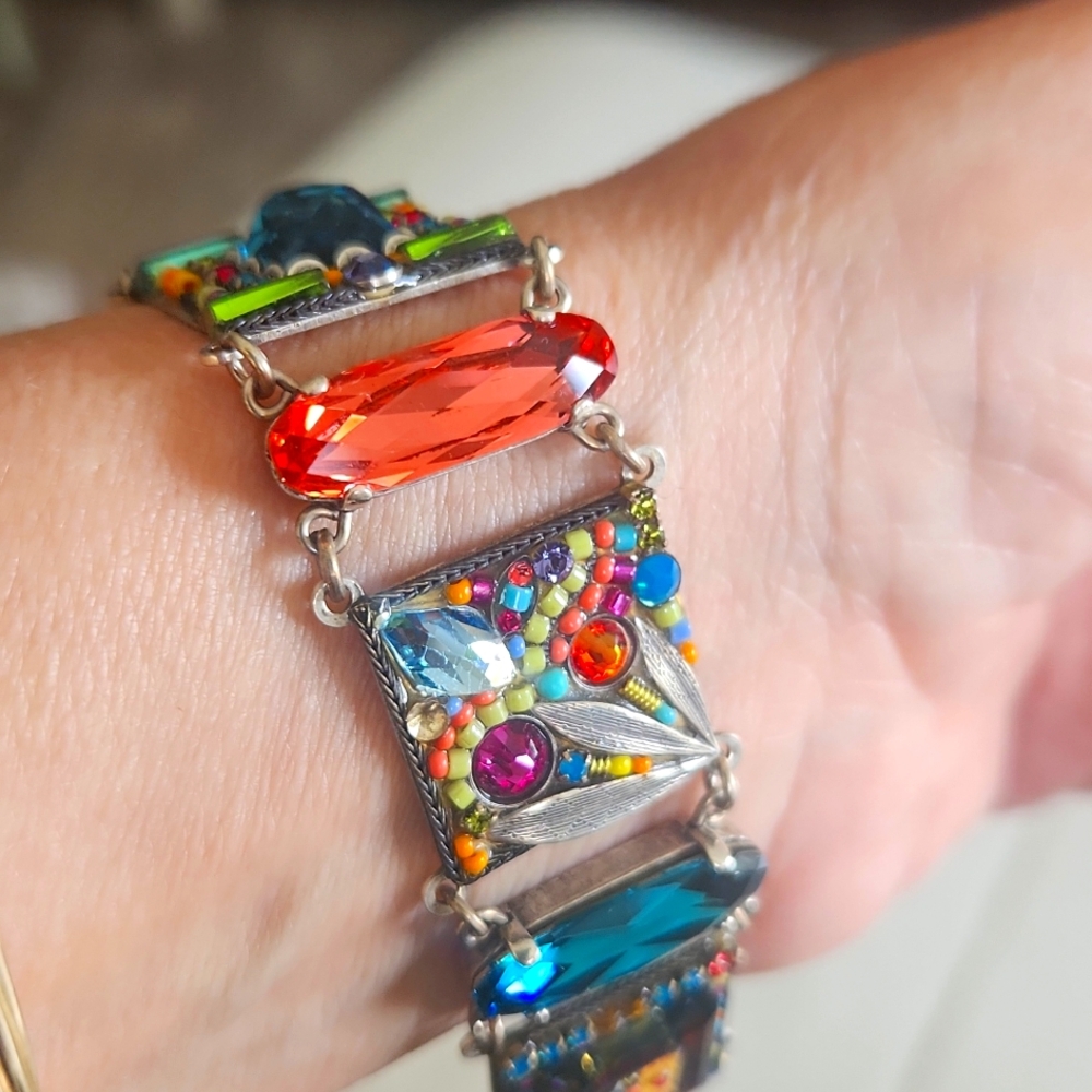 Firefly mosaic crystal bracelet multicolor Swarovski Czech Glass retired